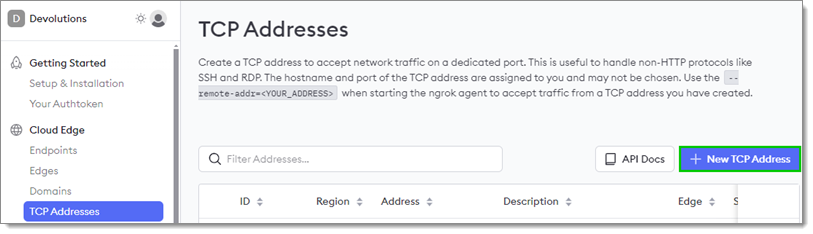 New TCP Address