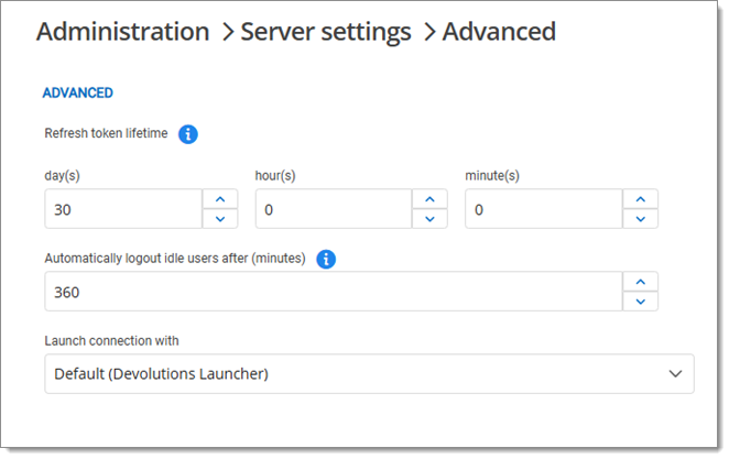 Administration – Server settings – Advanced