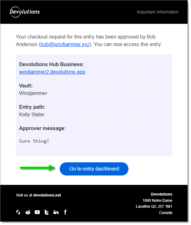 Confirmation email