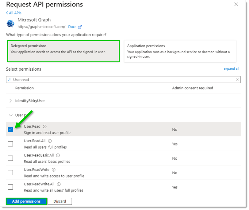 Add User.Read permission