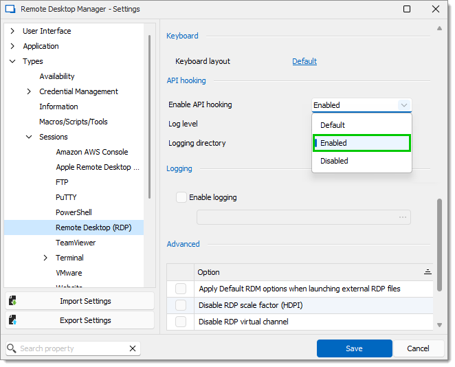 Enable API hooking