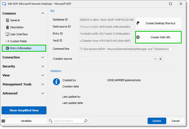 Create web URL