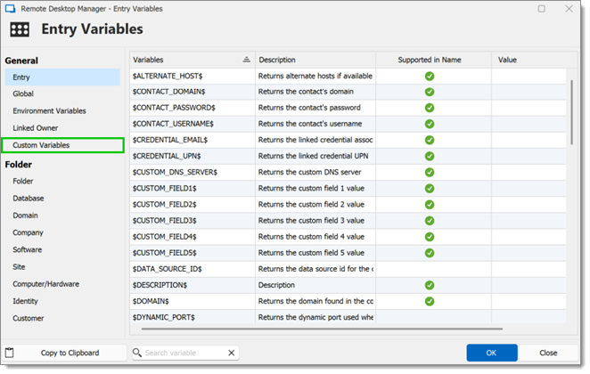 Custom variables