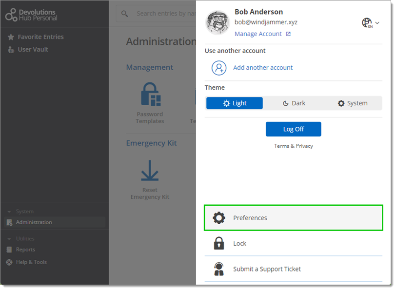 Account – Preferences