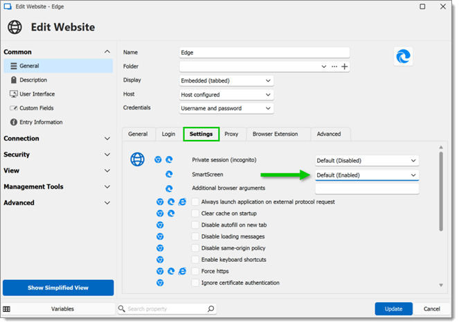SmartScreen option