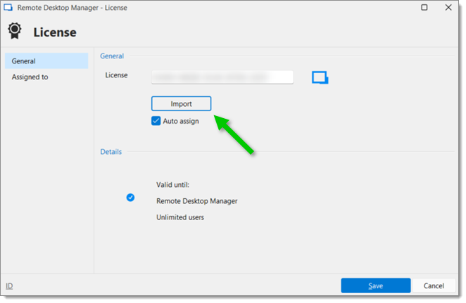 Importing a license with an .lic file