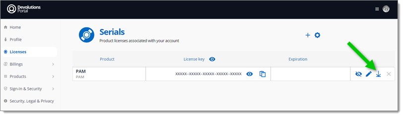Download a license file from Devolutions Portal
