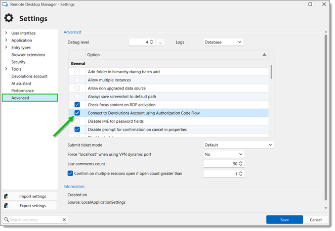 Enable connection to Devolutions account using the Authorization Code Flow