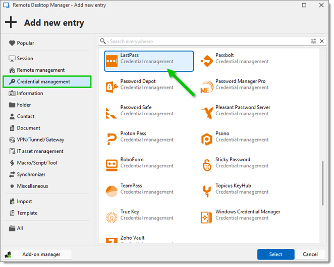 Create a LastPass credential entry