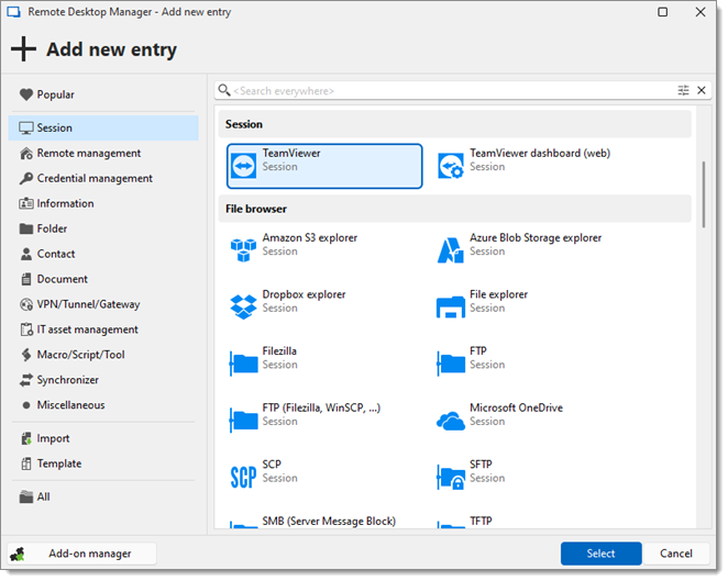 Locate the TeamViewer entry, and click on Select