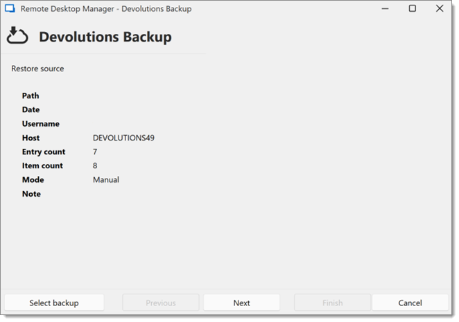 Devolutions Backup wizard