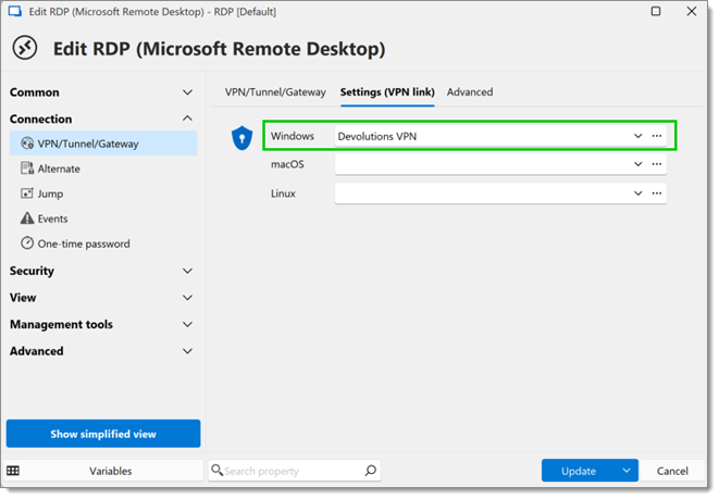 Select the VPN entry
