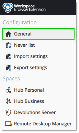 Settings – Configuration – General