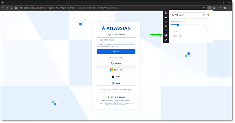 Password generator tab