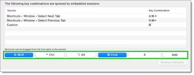 Example of Key Combination to Ignore