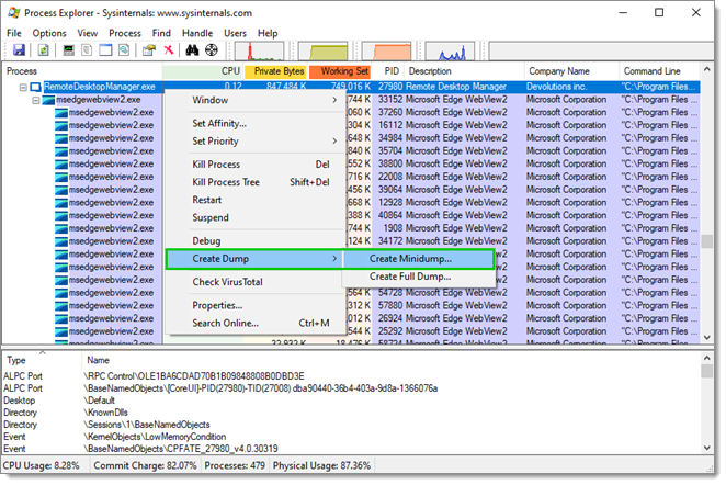 Create Dump – Create Minidump