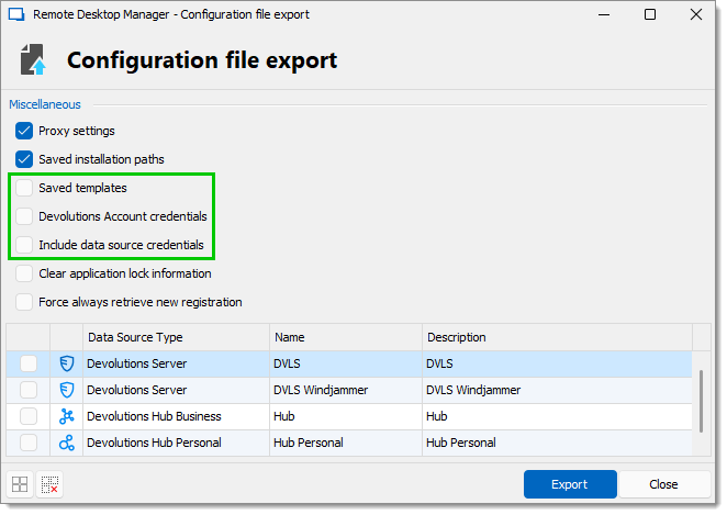 Uncheck Saved templates,  credentials, and Include data source credentials