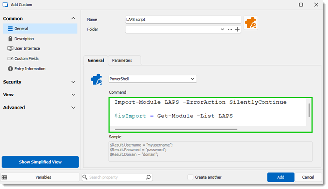 Add the PowerShell script