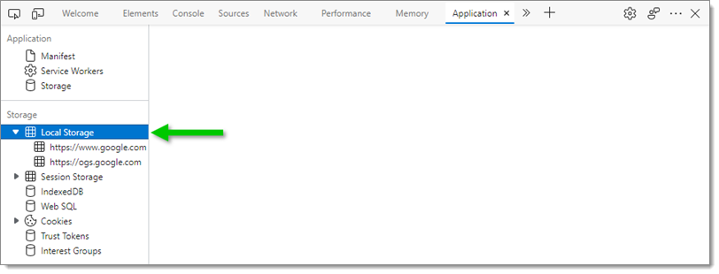 Console – Application – Local storage