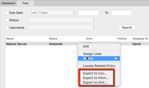 Export options