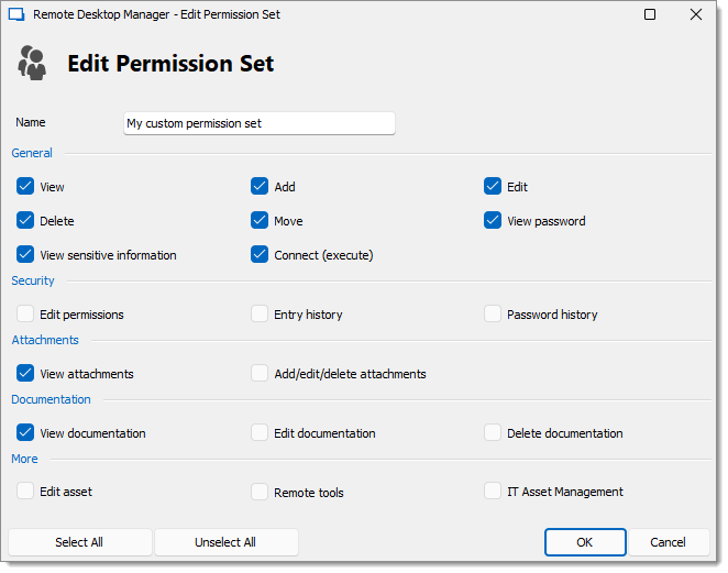Customize the permission set