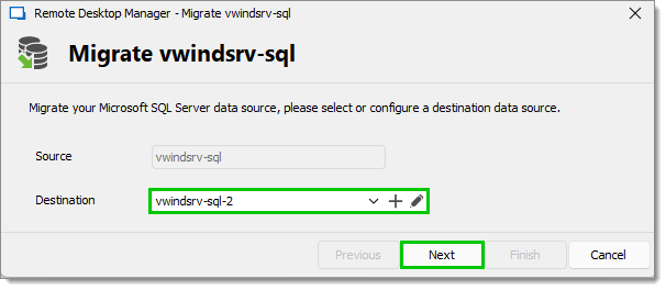 Select a destination data source