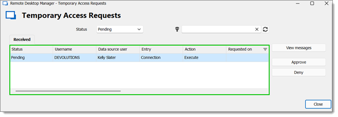 Received temporary access requests
