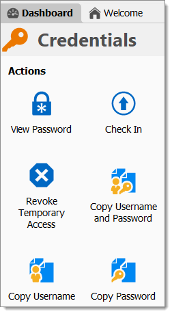 View password, Copy username, Copy username and password  and Copy password buttons