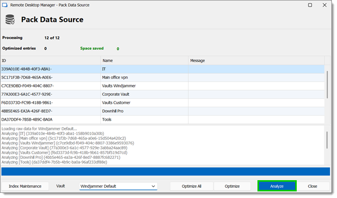 Pack data source (optimize) – Analyze