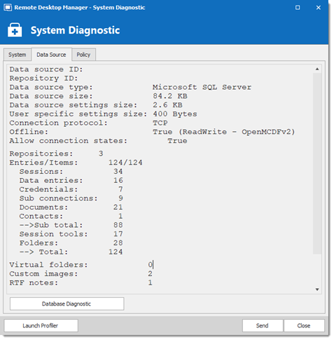 System diagnostic – Data source