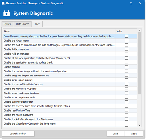 System diagnostic – Policy