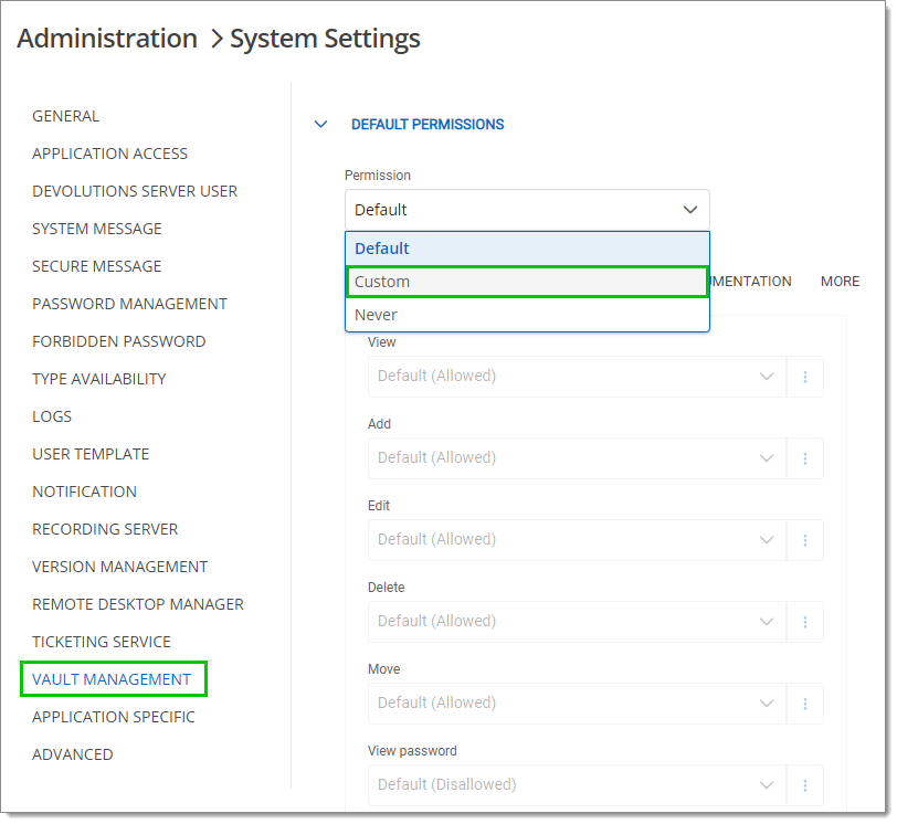Custom Default Permissions