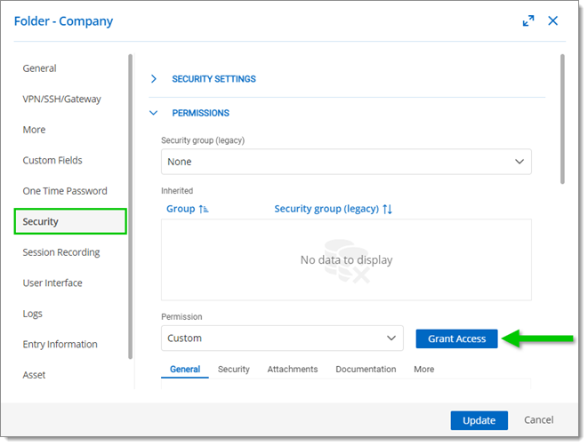 Properties – Security – Permissions