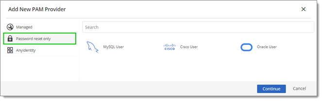 Password reset only PAM providers