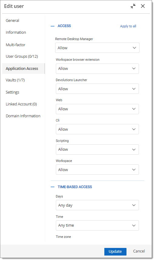 Edit User – Applications