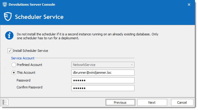 Scheduler dialog