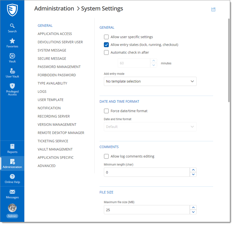 Administration – System Settings – General