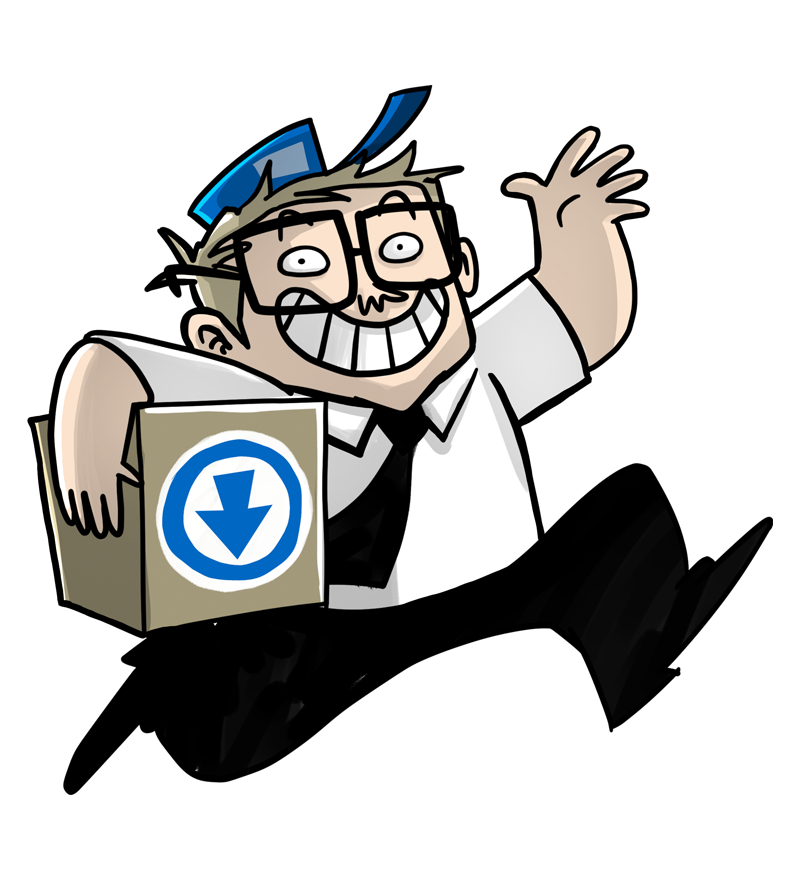 Maurice running with a package box